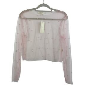 Thirty / Thirty New Pink Glitter Sheer Mesh Pearl Embellished Crop Top Large